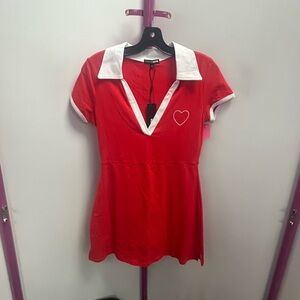 Fashion Nova Red Polo Dress with White Trim & Heart Stitch